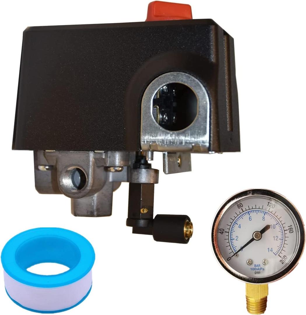 CW219300AV Pressure Switch For Campbell Hausfeld Air Compressor 120/155 PSI 26Amps With 0-200 psi Gauge