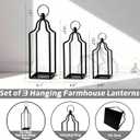 Rustic Farmhouse Decor Metal Lantern Set of 3 Decorative Lanterns for Home Indoor Outdoor Living Room, Fireplace, Patio, Wedding & Kitchen Table Centerpieces (Black, 16.9"+14.5"+12.2")