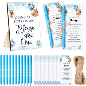 Sintuff 50 Set Baby Shower Favors for Guest 1 Thank You for Coming Sign 50 Ballpoint Pens 50 Thank You Cards with Twine Fall Baby Shower Return Gifts for Gender Reveal(Blue,Bear)