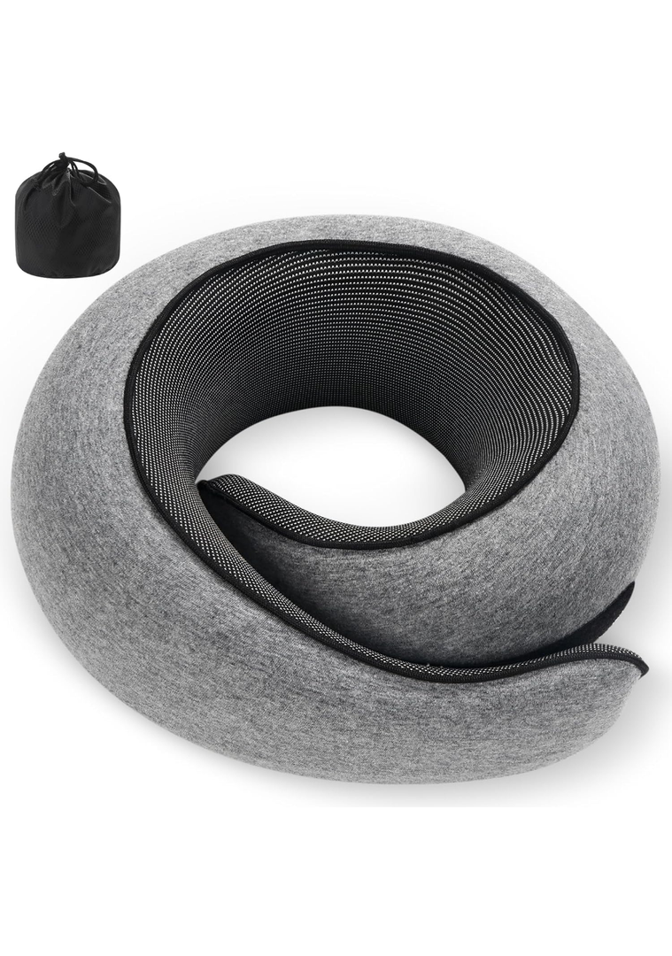 Neck Pillow, Travel Pillow uses Memory Foam to Support Neck Comfort, Ideal Companion for Airplane and car Travel, Compact, Convenient, and Versatile Airplane Sleep Pillow(Gray) 2 Pcs