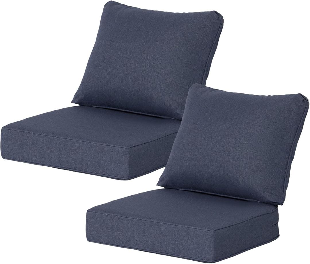 24x24 Inch Outdoor Deep Seat Cushions Set of 2, Curved Cushion Cover, Flat Thick High-Density Foam, Water-Resistant, Piped Edges & YKK Hidden Zipper for Patio Furniture,Sky, 24"x24"x5.5"-2sets