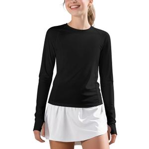 JOCMIC Girls Long Sleeve Shirts Athletic Shirt with Thumbholes Kids Crew Neck Basic Tee Tops for Sports Gym Yoga (11-12 Years, Black)