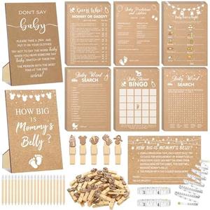 Funnymoom 426 Pcs Kraft Baby Shower Games Set-8 Games, Includes Baby Shower Bingo, Price is Right, Guess Who, Word Scramble, Prediction and Advice, How Big is Mommy's Belly, Don't Say the Words
