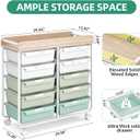 10 Drawers Rolling Cart with Wooden Tabletop, Utility Storage Cart with Wheels, Art Supply Craft Organizer on Wheel with Metal Frame & Handles for Home Office School,Green