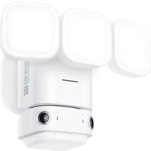 Winees Floodlight Camera, Wired 2K HD Dual-Lens Outdoor Security Camera, 180 Degree Panoramic Motion Detection, 3000 Lumens, Color Night Vision, 110dB Siren, 2-Way Audio (White)