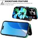 HAOPINSH for iPhone 16 Pro Wallet Case with Card Holder, Blue Florals Pattern Back Flip Folio PU Leather Kickstand Card Slots Case for Women Girls, Double Magnetic Clasp Shockproof Cover 6.3"