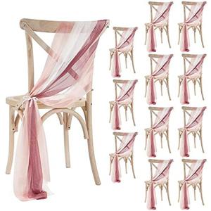 Moukeren 12 Sets Wedding Chair Sashes Cover with Ribbon Dusty Rose Tulle Wedding Aisle Decorations for Party Ceremony Reception Floral Arrangement Banquet Outdoor Decor
