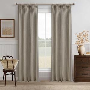 Taupe Pleated Linen Curtains 126 Inches Long for Living Room 2 Panels Set Greyish Beige Flax Pinch Pleat Drapes Back Tab Farmhouse Ceiling Floor 126 Inch Window Curtains Bedroom Burlywood Birch