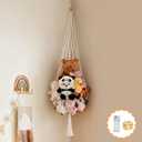 CERETIA Stuffed Animal Hammock Corner Net Plushies Storage Hammock for Stuffed Animals Boho Room Decor Macrame Wall Decor with LED Light