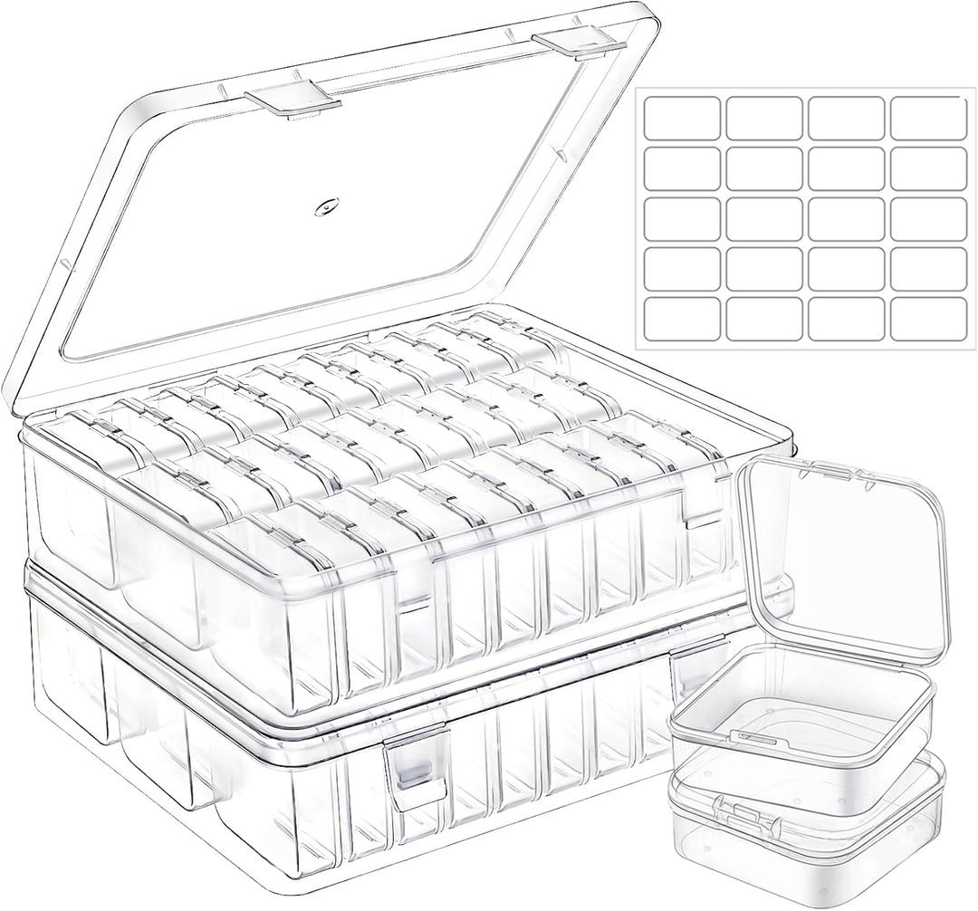Bead Organizer Box, 62 Pcs Small Bead Storage Containers Mini Clear Bead Storage Boxes with Hinged Lids for Craft and Jewelry Making