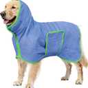 Soft Dog Bathrobe Fast Drying Dog Coat, Super Absorbent Dog Towels for After Bath, Microfiber Pet Robe Adjustable Collar & Belly Warm Keeping Dogs Coat for Pet Dogs & Cats (Blue, Large)