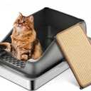 Stainless Steel Cat Litter Box with Natural Sisal Cat Scratching Mat Non-Sticky,Anti-Leakage,Easy Cleaning