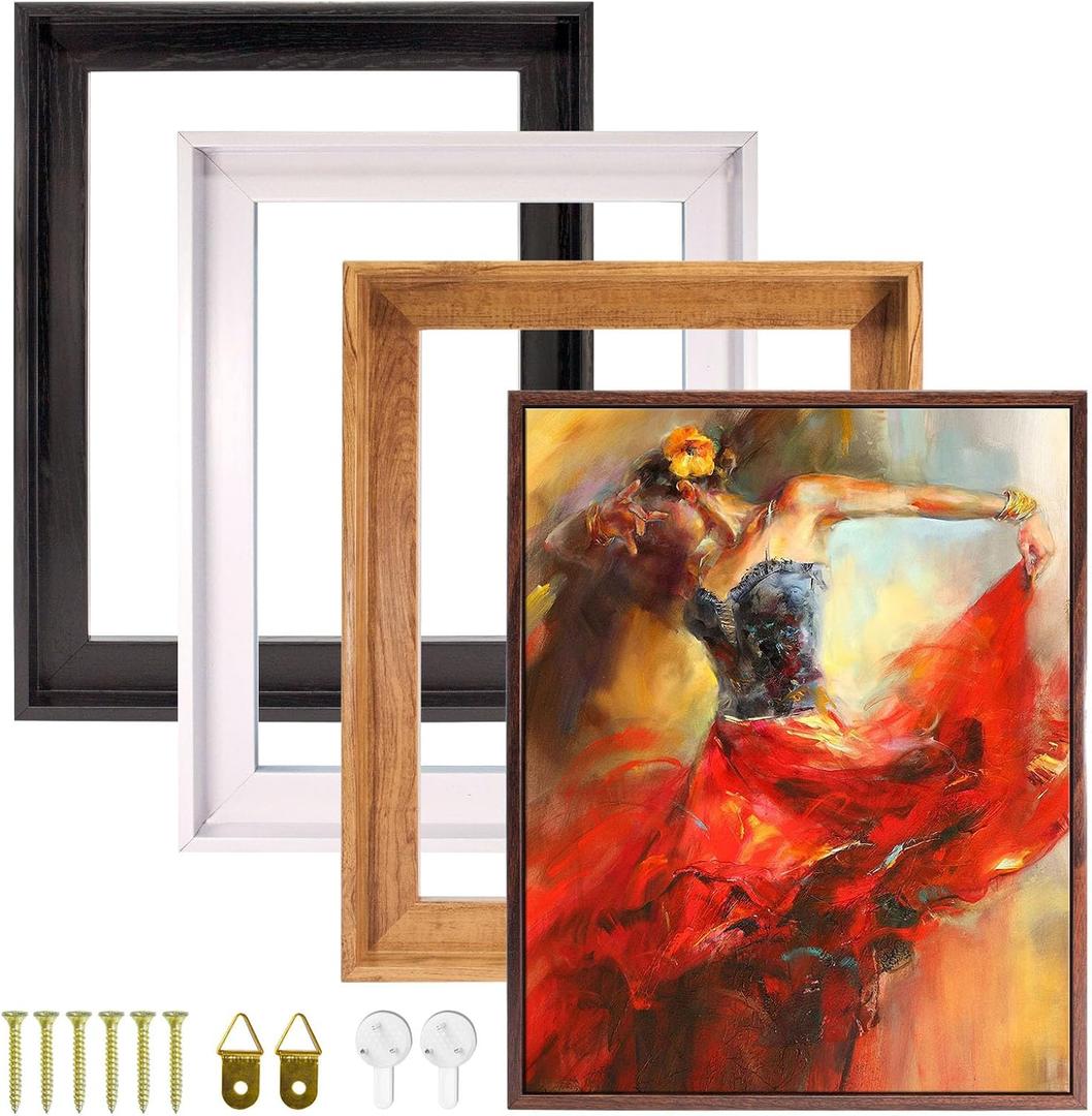 18x24 Canvas Floater Frame, Fits 1" to 1.25" Deep Gallery-Wrapped Canvas, Wood-Grain PS Floating Picture Frame for Paintings and Prints, Hanging Hardware Included, Dark Brown