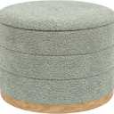 Round Storage Ottoman with Tray Lid, Folding Chenille Fabric Footrest with Hidden Storage, 22.8" Large Footstool Side Table for Dorm Living Room Bedroom, Wood Grain Base, Sage Green, 23"D x 23"W x 17"H