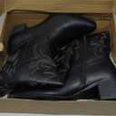 IUV Cowboy Boots For Women Knee High Western Cowgirl Boots Snip Toe Side Zipper Chunky Heel (8.5, Black)