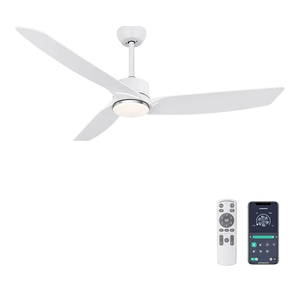 Ohniyou 56 Inch White Ceiling Fan with Lights, Modern 3 Blades Ceiling Fan with Remote/APP Control, Reversible DC Motor, Dimmable 3 CCT, Indoor Outdoor Fan for Covered Patios Living Room