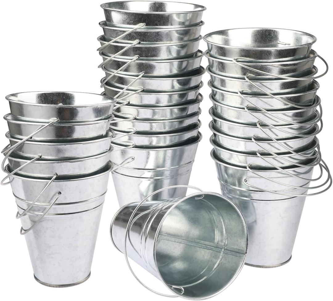 25 Pack 4.5 Inch Mini Metal Buckets, Metal Buckets with Handle, Easter Bucket,Pencil Holder and Flower Pots, Used to Carry, Store, or Even Plant, by GENHAKON.
