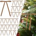 24 Pcs Velvet Bows for Christmas Tree and 12 Feet Wooden Beads Ornaments, 5x7 Inch Vintage Christmas Velvet Ribbon Bows for Xmas Garland Wreath Gift Wrapping Holiday Home Party Decorations (Khaki)