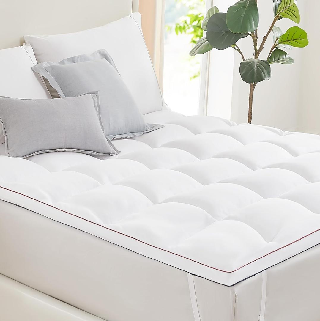 L'AGRATY Mattress Topper Full - Cooling Pillow Top Mattress Topper Full Size Extra Thick Plush Bed Topper Down Alternative Overfilled Soft Mattress Pad for Back Pain