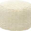 Round Pouf Ottoman Stuffed Velvet Floor Pouf Footrest,Foot Stool, Bean Bag Floor Chair for Bed Room Living Room Accent Seat 20x12inches with Filler Ivory