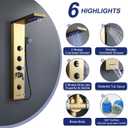 ROVATE Shower Panel Tower System Brushed Gold with LED Rainfall Waterfall Shower, Shower Tower with Jets and Rainfall and Handheld, 5 in 1 Stainless Steel Shower Column High Pressure with Tub Spout