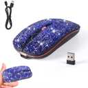 Cute Bling Wireless Bluetooth Mouse - Rechargeable Slim Mouse with LED Lights for Office and Home Use, Perfect for Girls and Professionals (Blue)
