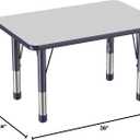 FDP Rectangle Activity School and Classroom Kids Table (24 x 36 inch), Chunky Toddler Leg, Adjustable Height 15-24 inches - Gray Top and Navy Edge