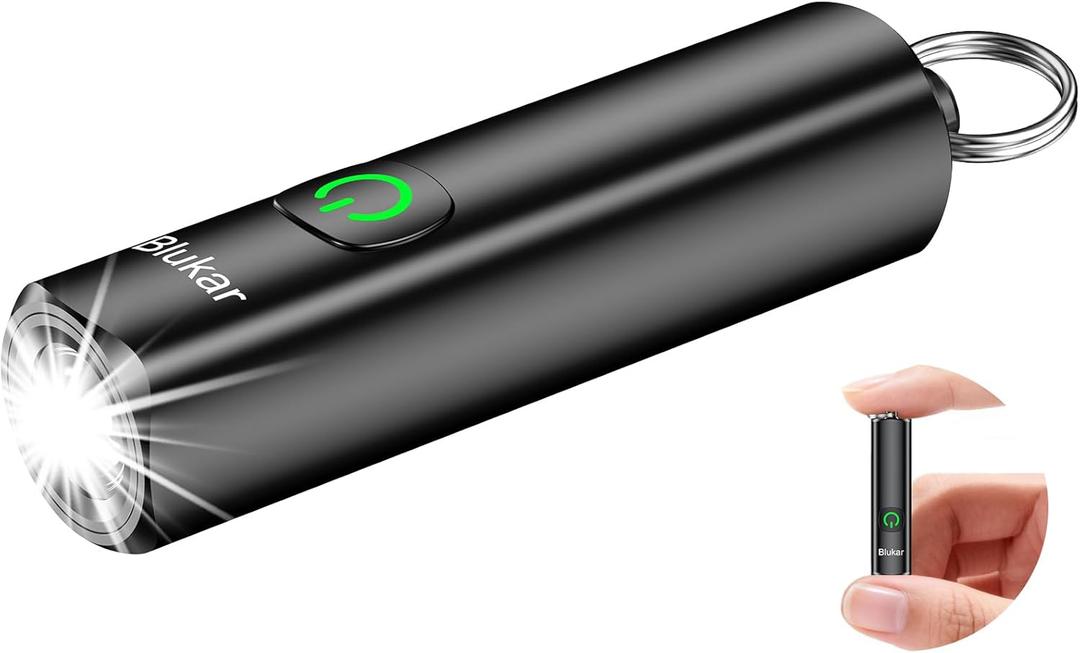 Blukar Rechargeable EDC Flashlight, 360L Mini Keychain Flash Light with 3 Lighting Modes, Memory Function, Waterproof, Compact and Portable Pocket Light for Everyday Carry, Emergency,Camping,Outdoor