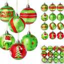 Christma Ornament Set,12 Pcs Christmas Tree Hanging Decorations, 2.36 Inch Green and Red Grinch Christmas Balls, Shatterproof Christmas Ornaments for Xmas Tree, Holiday Party Decor