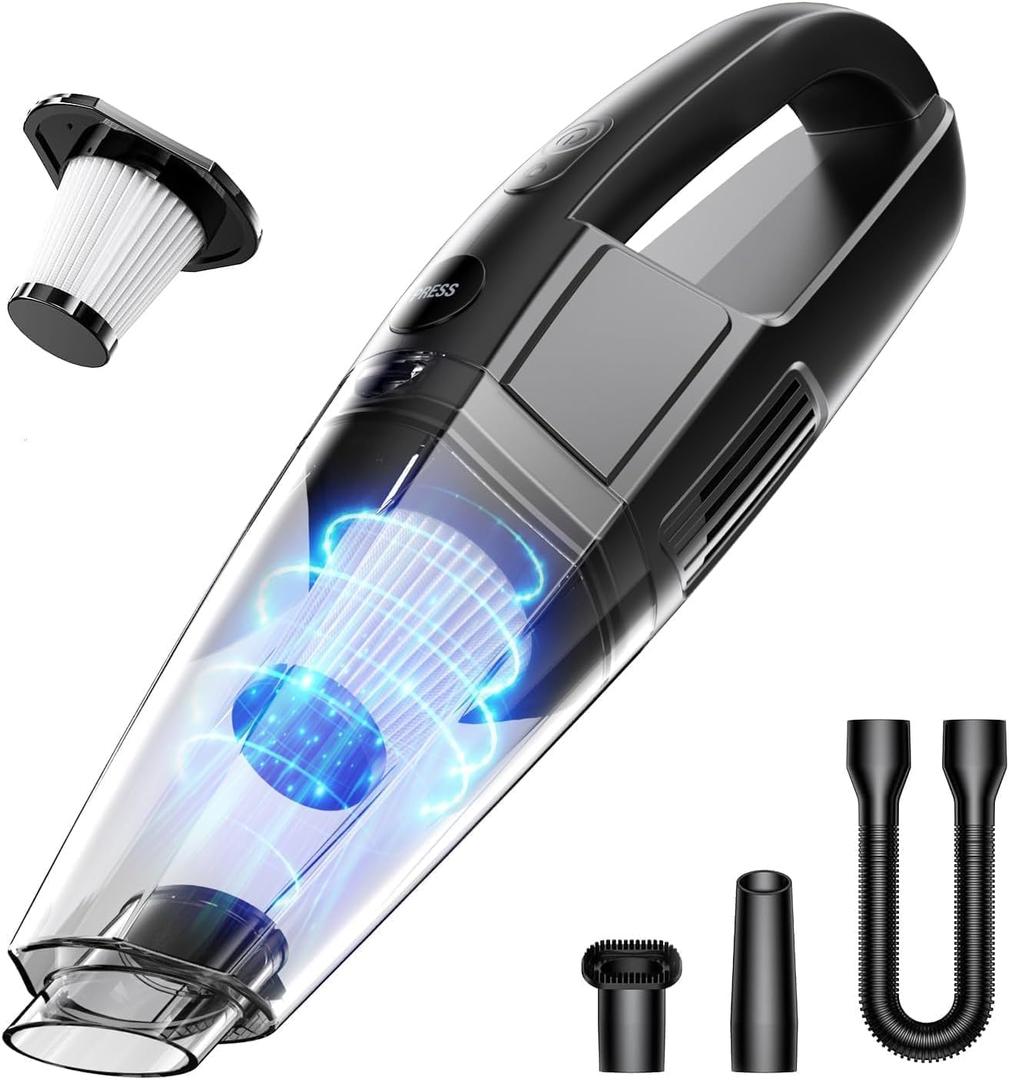 Handheld Vacuum Cordless 8000PA, Car Vacuum Portable Cordless 30 Mins Runtime & Under 70dB Quiet, Hand Held Vacuum Cleaner, 1.4lbs Hand Vacuum Cordless for Car/Home/Office, Pet Hair (Black)