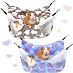 Boao 2 Pcs Guineas Pig Rat Hammock Guinea Pig Hamster Ferret Hanging Hammock Guinea Pigs Accessories for Easter Gift Small Animal Chinchilla Sugar Glider Ferret Squirrel(Purple, Coffee, Heart Pattern)