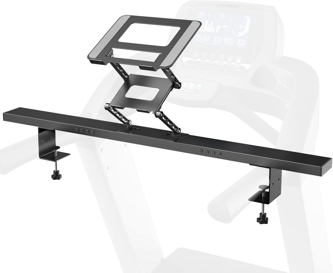 Universal Treadmill Desk Attachment - Adjustable Height & Width Aluminum Treadmill Laptop Holder, Laptop Stand for Walking Workstations (Black)