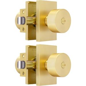 Gold Door Knobs Interior Privacy, Zinc-Alloy Interior Door Knobs, Heavy Duty Brushed Gold Door Knob for Bedroom, Bathroom, 2 Pack