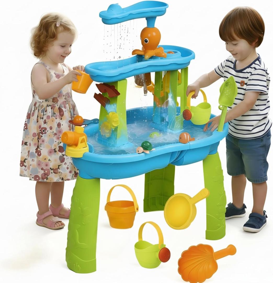 Hugut Upgraded 3-Tier Sand Water Table Outdoor Sensory Play Table for Kids, Ideal Gift for Backyard Summer Fun