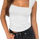 PINKMSTYLE Womens Basic Square Neck Tank Tops Double Lined Fitted Summer Tops Cute Sleeveless Shirts (X-Large, White)