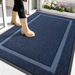 OLANLY Front Door Mat Indoor Outdoor Entrance, Waterproof All-Season, All-Weather Doormat, Sturdy Natural Rubber, Fade Resistant, Low Profile, Easy Clean Patio Porch Entryway Mat, 59x35, Blue