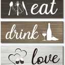 3 Pcs Farmhouse Kitchen Wall Decor Rustic Dining Room Decor Rustic Wooden Kitchen Signs Eat Drink Love Wall Decorations with Hanging Hook for Home Dining Room Wall Decor, 12X4 Inch