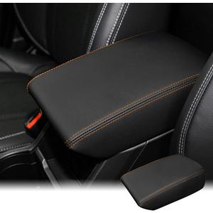 INTGET Car Ceter Console Armrest Cover for 2024 Subaru Forester Accessories 2019 2020 2021 2022 2023 Leather Middle Arm Rest Box Lid Cover Seat Pad Protector(Orange Stitches,2019-2024)