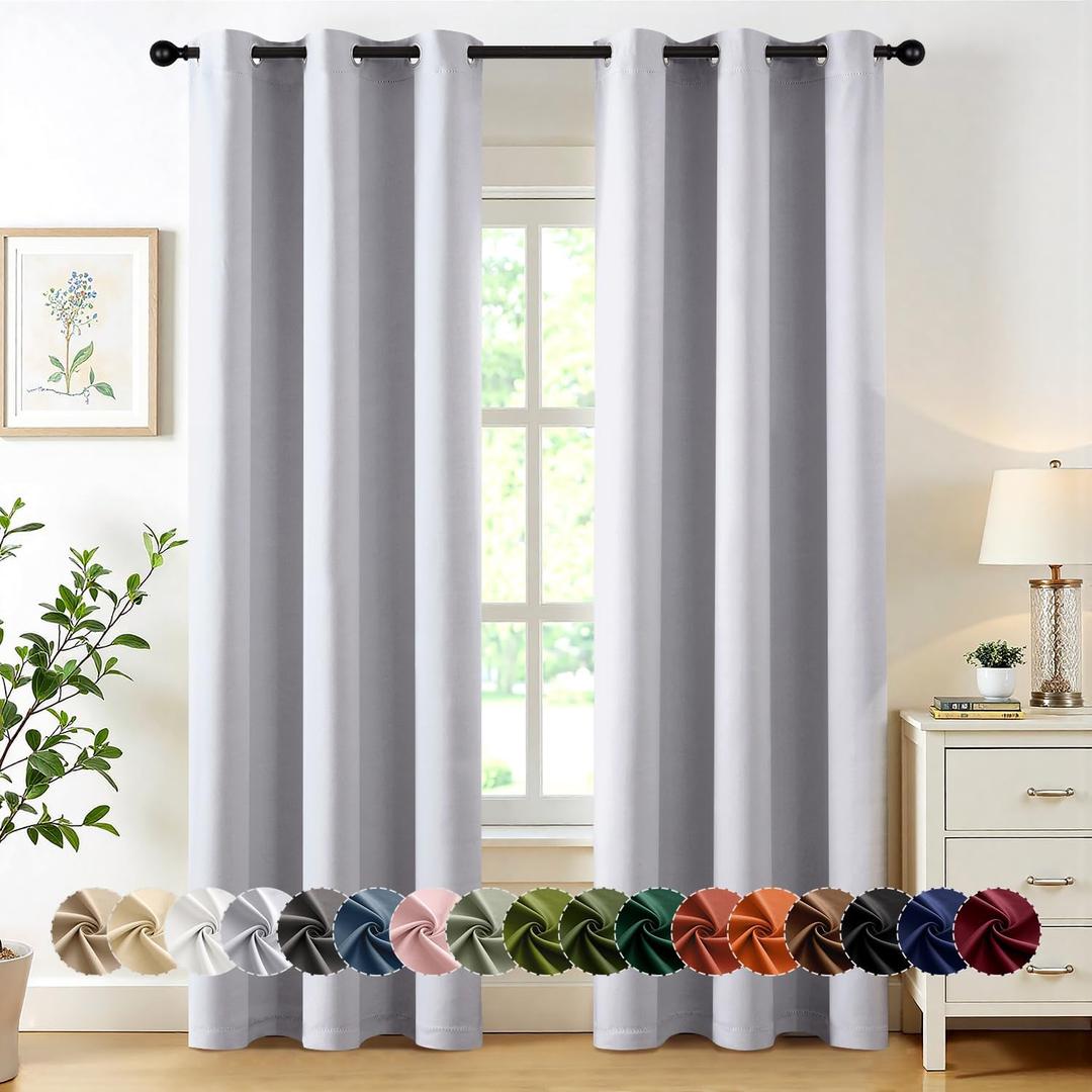 MIULEE Greyish White Blackout Curtains for Bedroom Living Room 84 Inches Long 2 Panels, Thermal Insulated Room Darkening Drapes Grommet Noise Reducing Light Blocking Window Treatments 40x84 Inch