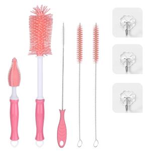 Silicone Cleaning Brush Kit  Household Cleaning Brushes for Bottles and Crevices  Food-Grade Silicone: Dishwasher Safe (Pink)