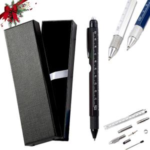 One Pen Nine Functions for Men, 9 in 1 Multitool Pen with LED Light, Screwdrivers, Stylus, Ruler, Bottle Opener, Level, Ballpoint Pen  Gifts for Men Dad Him Husband (Black)