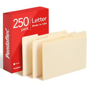 Pendaflex File Folders, Letter Size, 1/3 Cut, Manila, 250 per Box (752250)