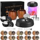 Electric Whiskey Smoker Kit, Father's Day Whiskey Gift for Dad, Rechargeable Cocktail Smoker with 7 Color Lights, Gift Set with 2 Wooden Whiskey Glasses, 10 Wood Chips, Ice Molds & Steel Cubes