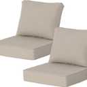 24x24 Inch Outdoor Deep Seat Cushions Set of 2,Thick High-Density Foam, Water-Resistant, Piped Edges & YKK Hidden Zipper for Patio Furniture,Putty, 24"x24"x5.5" 2sets -with curved