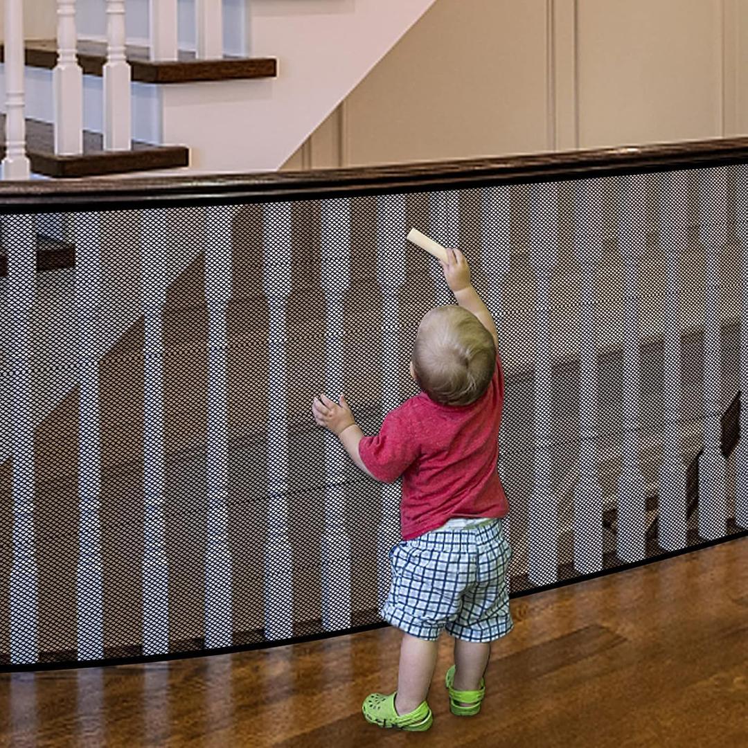 Stairway Net, Baby Gate for Stairs with No Drilling, Baby Safety Banister Guard Rail Net, 18 ft L x 2.66 ft H, Safety Net Balcony Banister Stair Net for Child, Small pet,Toy- Indoor & Outdoor(Black)