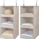 3-Shelf Hanging Closet Organizer 2 Pack, Thickened Fabric Hanging Shelves, Closet Organization, Hanging Organizer for Kids, Hat, Bag, RV, Nursery, Sweater, 12.2" Wx 12.2" Dx31 H, Beige