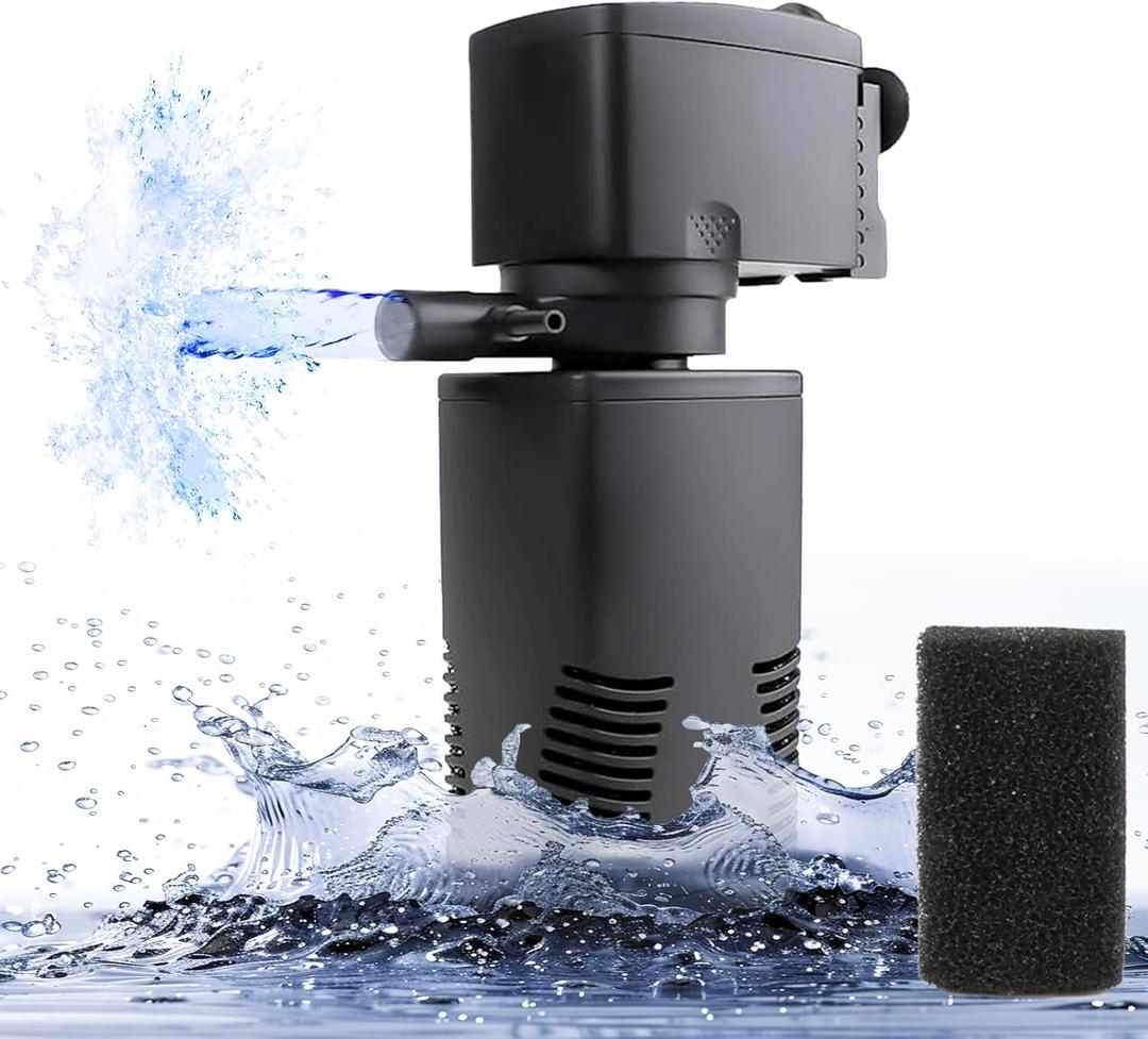 Fish Tank Filter for 15-40 Gallon Tank, 160 GPH Crystal Clear Powerful Internal Aquarium Filters Submersible Pump& Filter System for Fish Tank & Turtle Tank (Black)