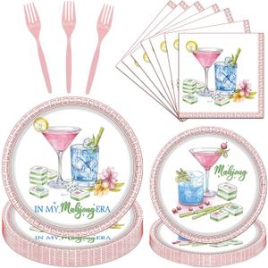 Mahjong Party Tableware Decorations, 96PCS Mahjong Disposable Paper Plates and Napkins Birthday Decoration, In My Mah jong Era Forks Decor Supplies, Serve 24