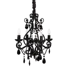 Tadpoles Mini 4-Bulb Vintage Chandelier - White Diamond | 14" x 14" x 17" | Plug-In or Hardwired | Uses Four 25-Watt E12 Candelabra Bulbs | Faux Crystal Chandelier with Acrylic & Glass Beads (Black)