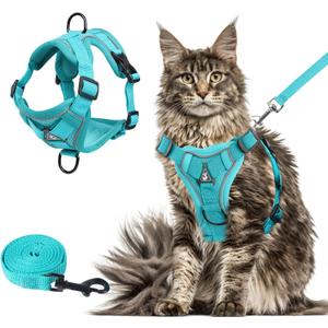 Wanheart Summer cat Chest Harness and Leash, Anti-Escape Adjustable Soft mesh cat Leash and Chest Harness Set for All Types of Cats cat Vests (Emerald, XL) (XL:16.5-22.04lb)